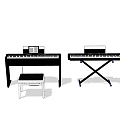 Musical Instruments Acoustic Piano Keyboard with Stool and Music Sheets 3d model