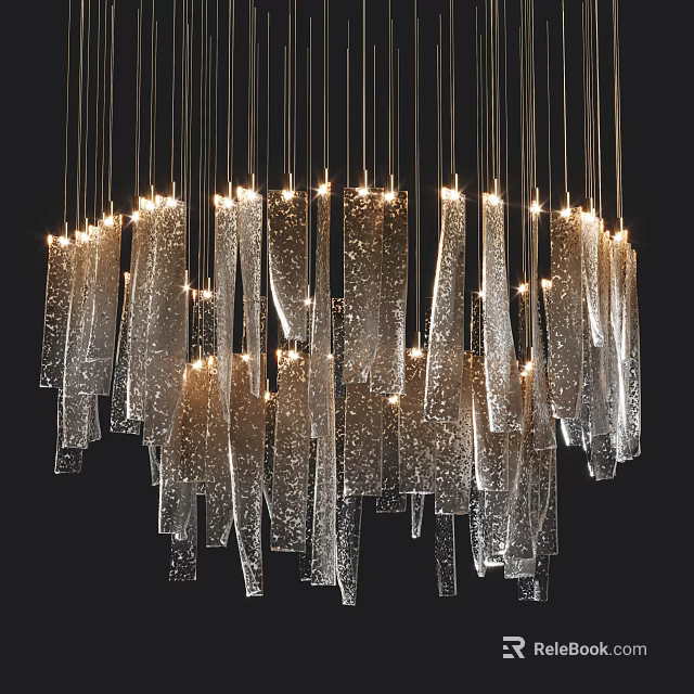 Modern Transparent Glass Strip Chandelier With Hanging Sleek Decorative Lighting 3d model 