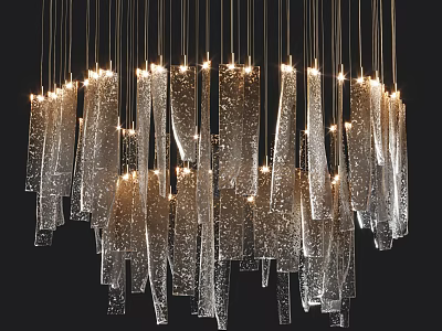Modern Transparent Glass Strip Chandelier With Hanging Sleek Decorative Lighting 3d model