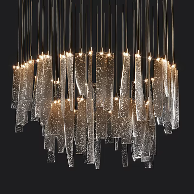 Modern Transparent Glass Strip Chandelier With Hanging Sleek Decorative Lighting 3d model