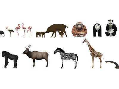 Reptile Snake Among Different Wild Animals in Natural Habitat Setting 3d model