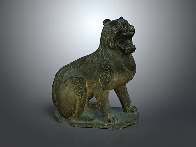 Traditional Bronze Mythical Beast Sculpture Featuring Intricate Carved Patterns And Seated Stance 3d model
