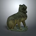 Traditional Bronze Mythical Beast Sculpture Featuring Intricate Carved Patterns And Seated Stance