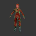 Hooded Character In Red Jumpsuit With Black Gloves And Boots Design
