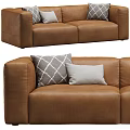 Modern Brown Leather Two Seater Sofa With Decorative Pillows And Interior Design 3d model