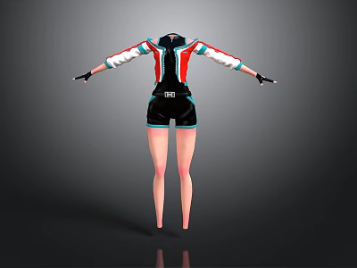 3D Character Back View Costume With Red White Black Stripes And RH Logo 3d model