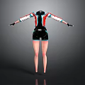 3D Character Back View Costume With Red White Black Stripes And RH Logo