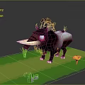 3D Game Movie Character Wild Boar With Long Tusks Brown White Fur On Green Grass