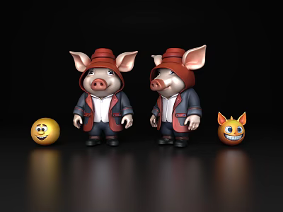 Cute Reptile Dolls Wearing Red Hats With Smiley Balls 3d model