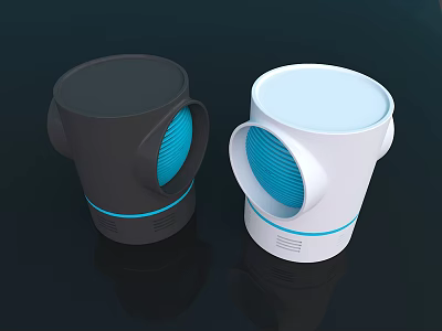 Modern Portable Fans With Black And White Design And Blue Blades 3d model
