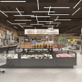 Spacious Supermarket Interior With Display Counters Shopping Cart Various Goods And Bright Lighting