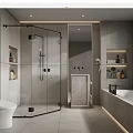 Modern Bathroom Interior With Glass Shower Enclosure Free Standing Bathtub And Marble Walls