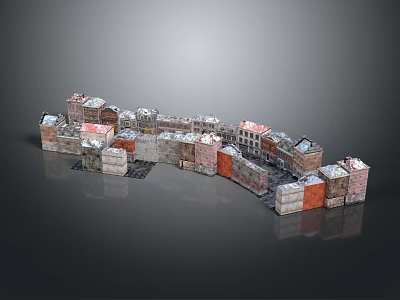 Commercial Street Showcasing Different Colored Buildings and Various Architectural Styles in Urban Layout 3d model