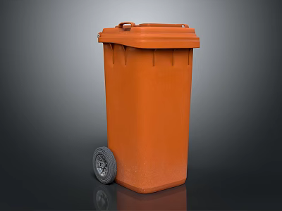 Building Exterior Featuring Orange Wheeled Trash Bin For Waste Disposal 3d model