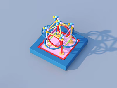 Colorful 3D Geometric Structure With Spheres Frame On Blue Square Base 3d model