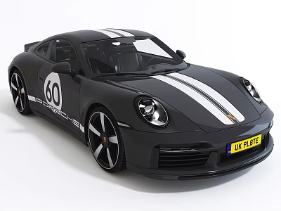 Black Sports Car With White Racing Stripes And Number 60 3d model