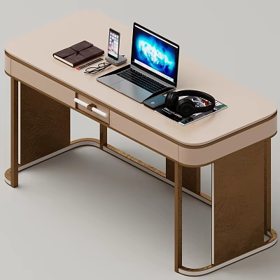 Modern Office Desk Setup With Laptop Headphones Mobile Phone Notebook And Pen 3d model