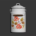 White Floral Pattern Milk Can With Wooden Grip Handle And Red Yellow Flowers
