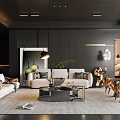 Elegant Modern Living Room Interior With Black Walls White Sofa And Geometric Pattern Rug