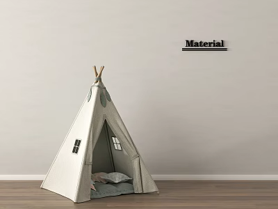 Light Colored Teepee Tent With Windows And Interior Mattress On Wooden Floor 3d model