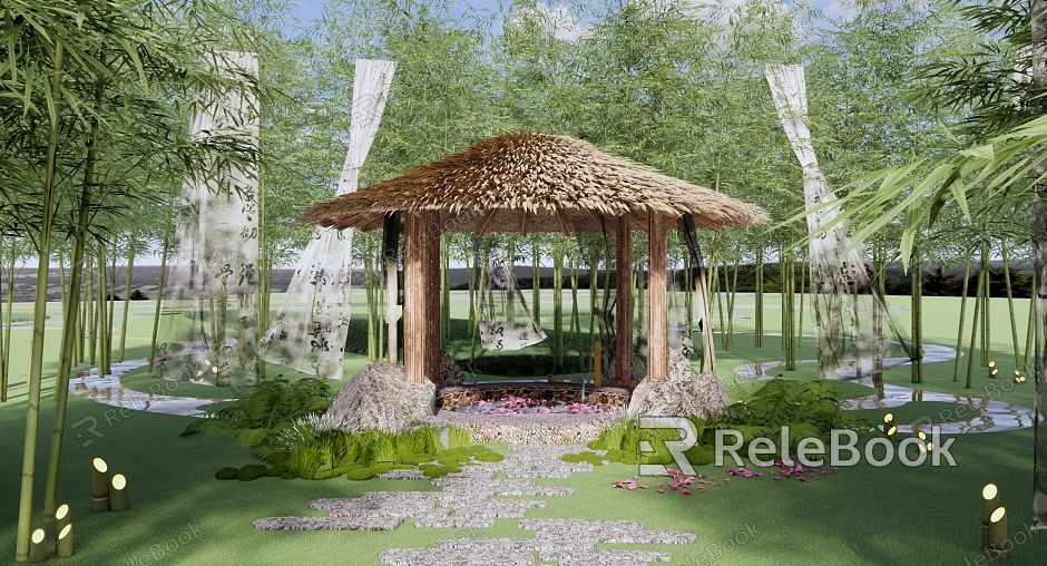 New Chinese Park Bamboo Forest Hot Spring Park Landscape Zen Bamboo Forest Shaman Thatched Pavilion Hot Spring Private Soup Pond Leisure Park model