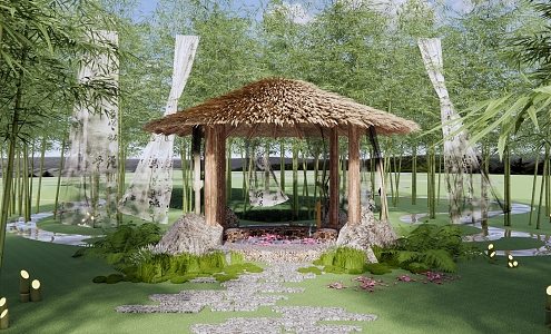 New Chinese Park Bamboo Forest Hot Spring Park Landscape Zen Bamboo Forest Shaman Thatched Pavilion Hot Spring Private Soup Pond Leisure Park 3d model