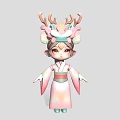 Girl in Hanfu with Bones 3d model