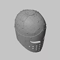 Silver Metal Helmet With Decorative Rivets Face Mask And Cross Shaped Holes