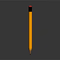 Yellow Pencil with Red Eraser Black Band Sharp Tip Pointing Down Gray Gradient Background 3d model