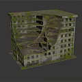 Abandoned Multi Story Building Structure With Moss Covered Walls And Broken Windows 3d model