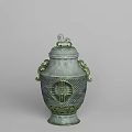 Vintage Ceramic Vessel With Dragon Shaped Handle And Relief Pattern In Brown Tones 3d model