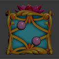 Ornate Decorative Cube With Blue Body Yellow Patterns Pink Lotus And Colorful Accents