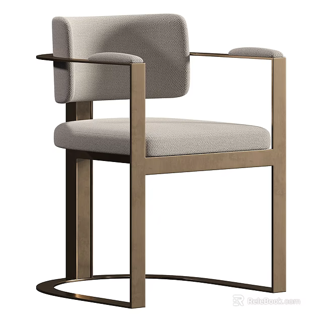 Modern Upholstered Dining Chair With Metal Frame And Comfortable Armrest Design 3d model 