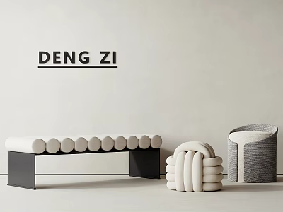 Modern Sofa Benches With Long Black Frame Round Decorative Elements Stacked White And Gray 3d model