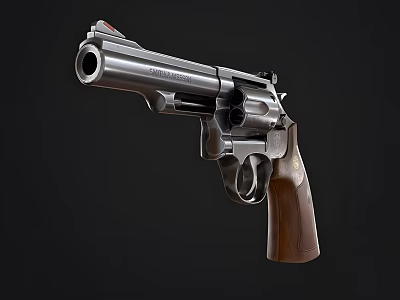 Classic Revolver Featuring Metallic Body And Wooden Grip Design Details 3d model