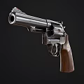 Classic Revolver Featuring Metallic Body And Wooden Grip Design Details