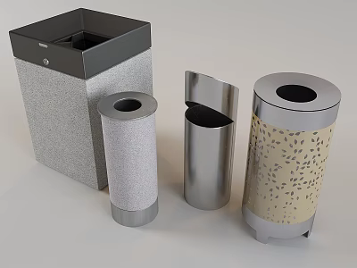 Public Trash Cans With Modern Designs Various Textures And Metal Finishes 3d model