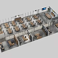 Aerial View Of Modern Office Space Layout With Multiple Desks Ergonomic Chairs Workstations And TV Screen