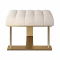 Beige Fabric Sofa Bench With Striped Tufted Design And Gold Metal Frame
