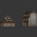 Traditional Chinese Architecture Models With Grey Tile Roofs Overhanging Eaves And Wooden Courtyard Structures
