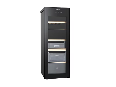 Modern Freestanding Black Wine Cooler with Glass Door Shelves and Interior Lighting 3d model
