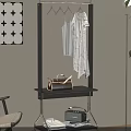 Modern Rolling Clothes Rack With Metal Frame Hanging White Garment And Lower Storage Shelf