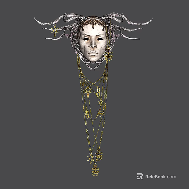 Elaborate Decorative Headpiece With Golden Ornate Symbols And Intricate Necklace Elements 3d model 