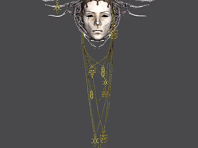 Elaborate Decorative Headpiece With Golden Ornate Symbols And Intricate Necklace Elements 3d model