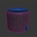 Modern Cylindrical Computer Speaker With Textured Fabric Body And Dark Green Top Surface