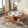 Round Marble Top Dining Set With Eight Wooden Chairs Floor to Ceiling Windows Green View