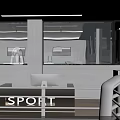 Modern Indoor Boxing Ring With White Rails Gray Floor And Wall Logo Lighting