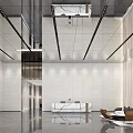 Modern Elevator Hallway Interior With Marble Walls Metal Accents And Recessed Lighting