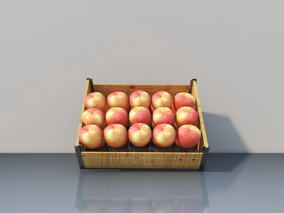 Wooden Display Shelf with Fresh Red Apples in Neat Retail Arrangement 3d model