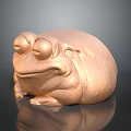 Golden Rounded Frog Sculpture Featuring Large Eyes Smooth Surface And Reflective Base 3d model